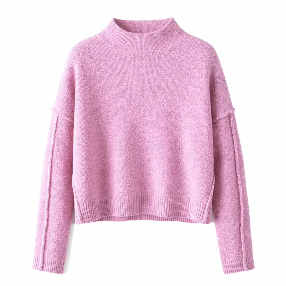 Zenana Pink Exposed Seam Sweater S/M Spring Lightweight Cropped Soft Girl
